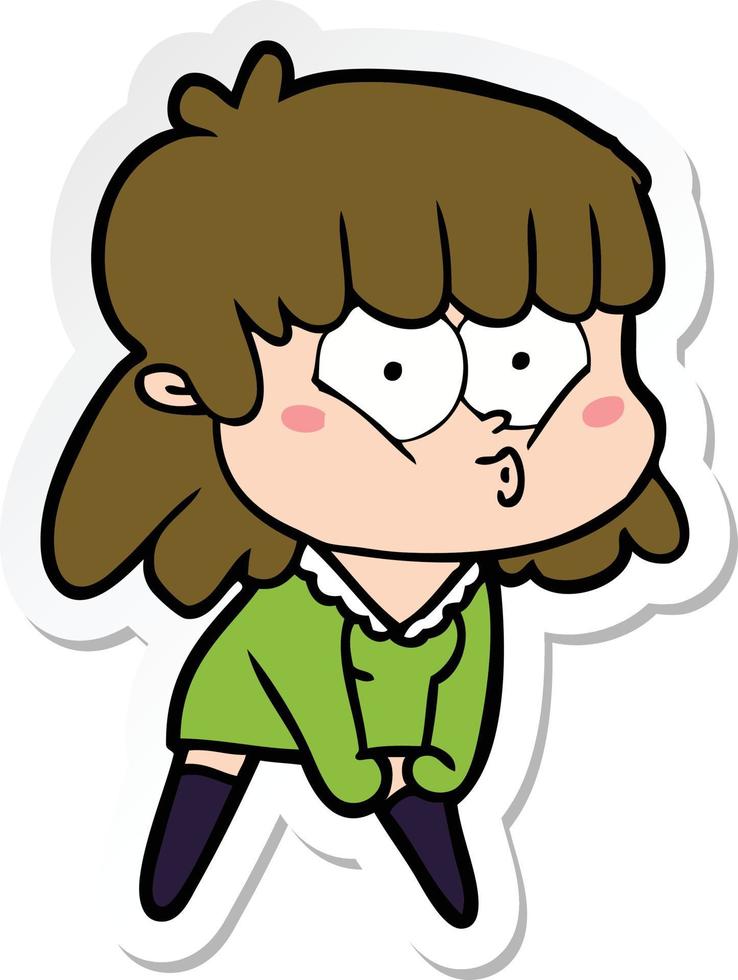 sticker of a cartoon whistling girl vector