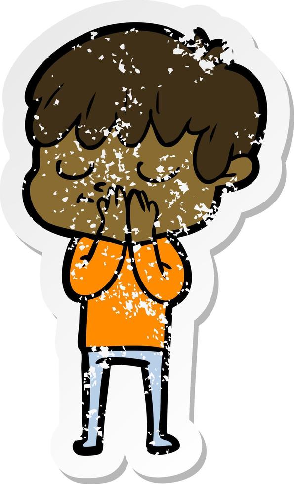 distressed sticker of a cartoon happy boy vector