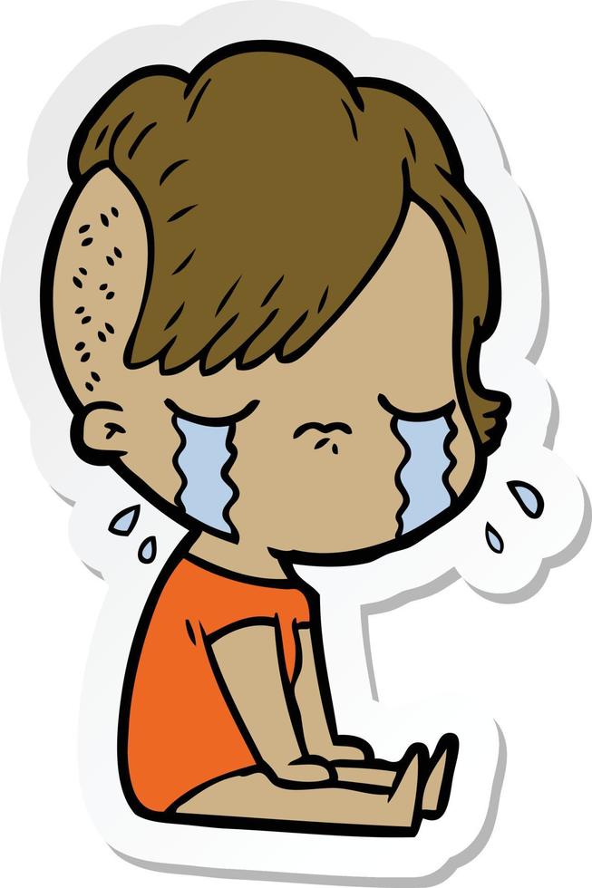 sticker of a cartoon crying girl vector