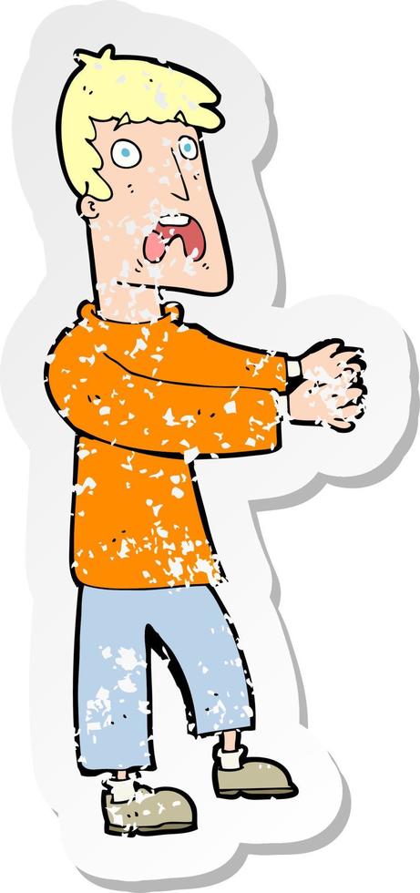 retro distressed sticker of a cartoon terrified man vector