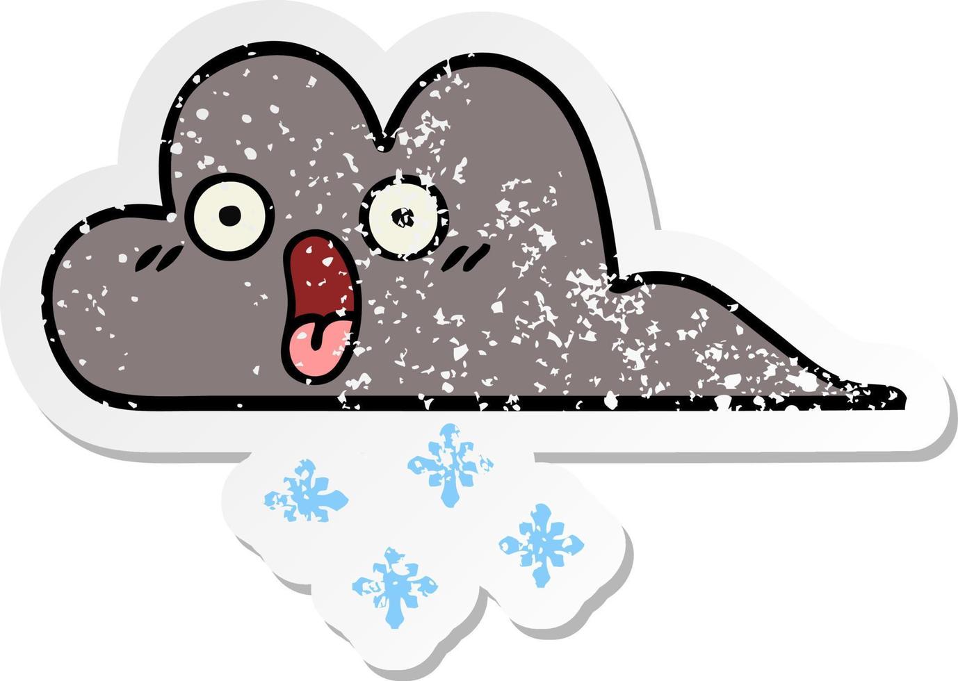 distressed sticker of a cute cartoon storm snow cloud vector