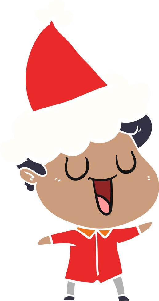 laughing flat color illustration of a man wearing santa hat vector