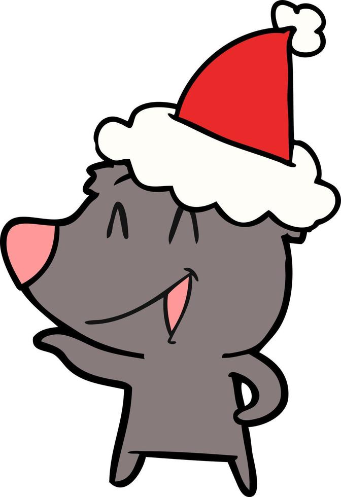 laughing bear line drawing of a wearing santa hat vector