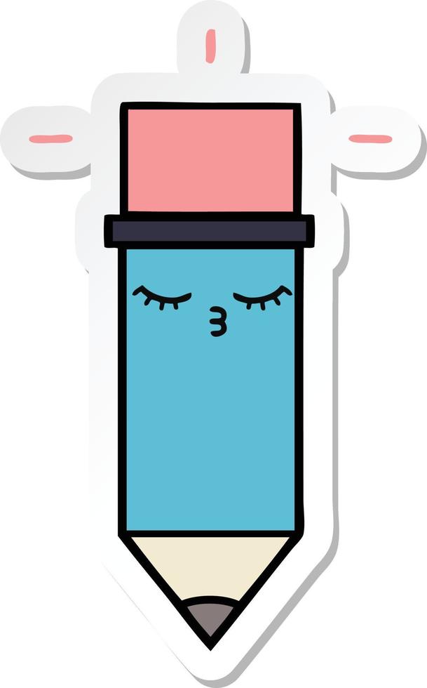 sticker of a cute cartoon pencil vector
