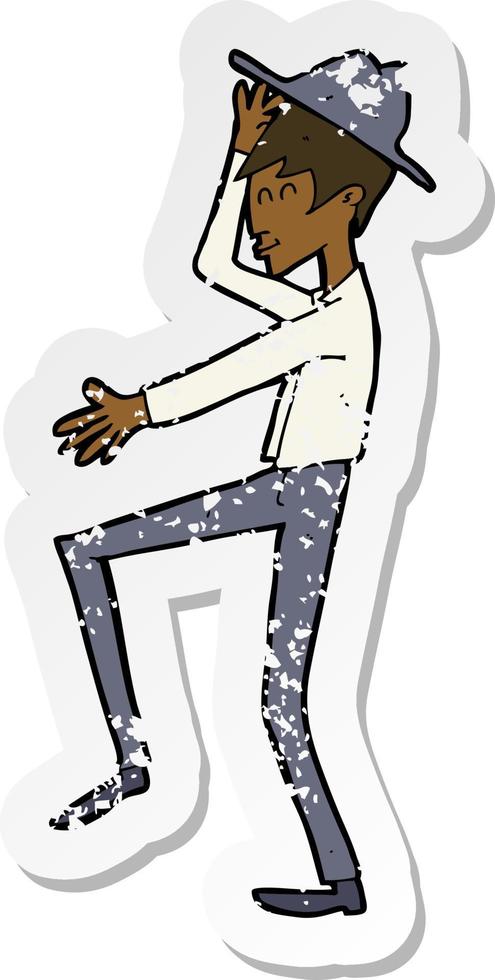 retro distressed sticker of a cartoon fashionable man vector