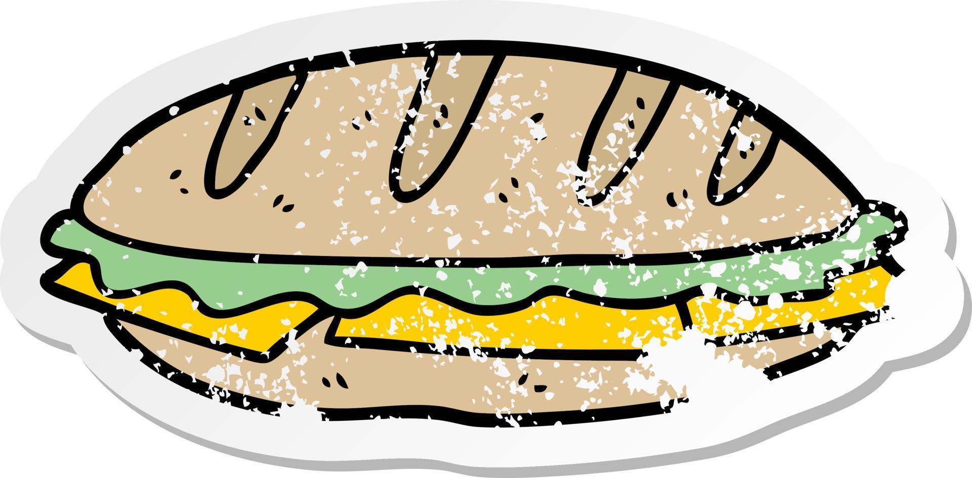 pegatina angustiada de un sándwich de queso de dibujos animados vector