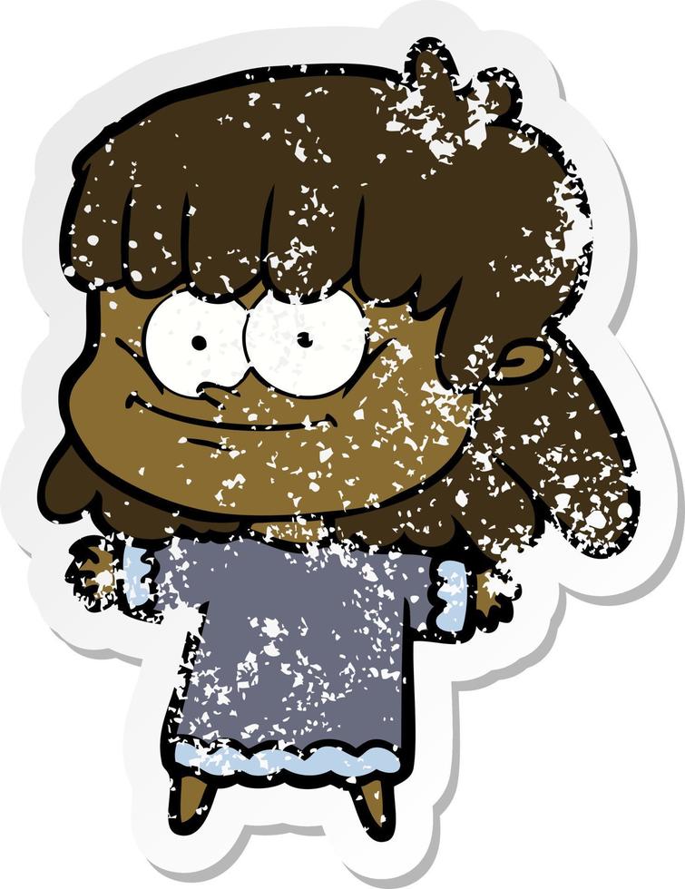 distressed sticker of a cartoon girl smiling vector