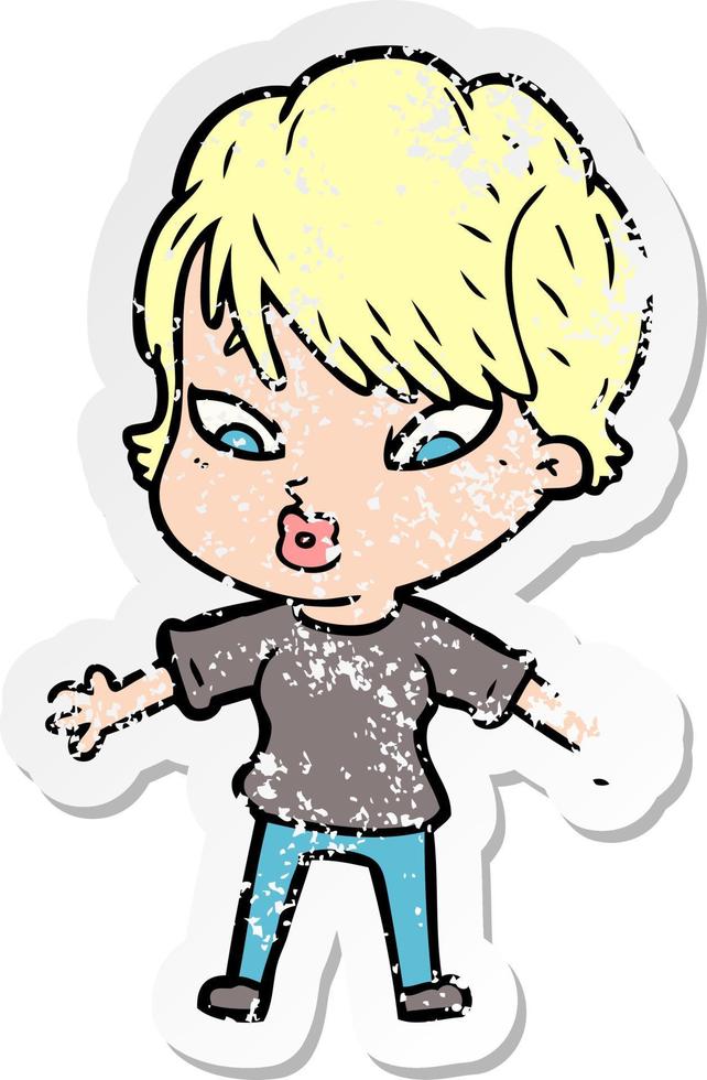 distressed sticker of a cartoon woman vector