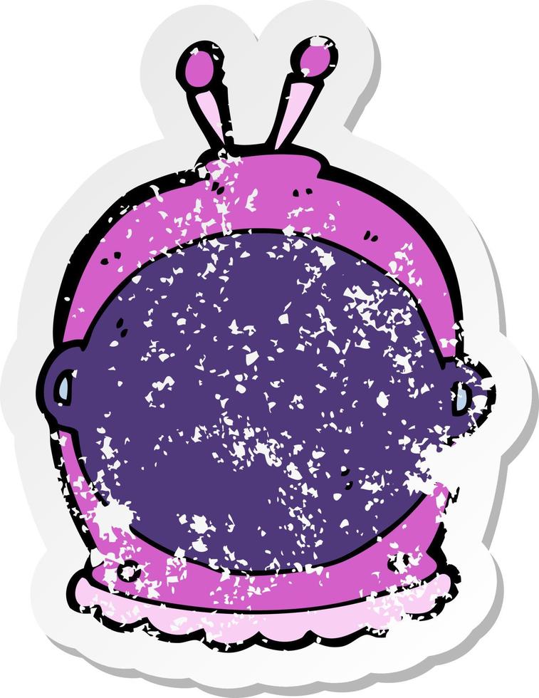 retro distressed sticker of a cartoon space helmet vector