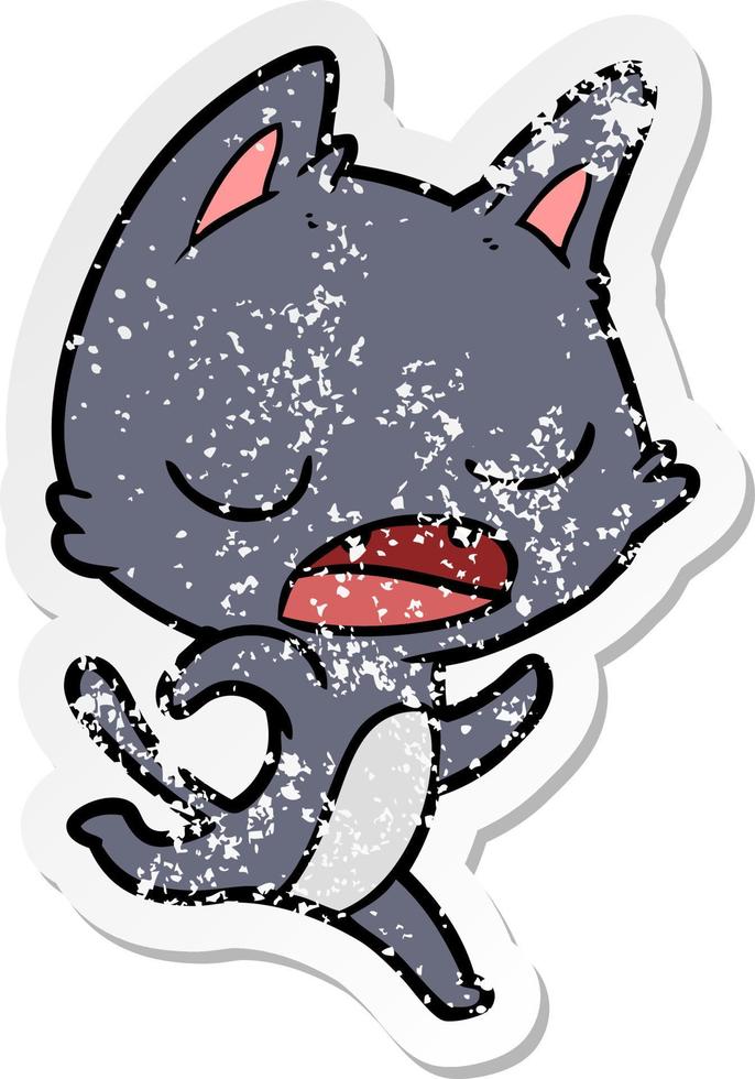 distressed sticker of a talking cat cartoon vector