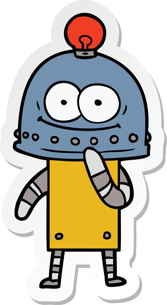 sticker of a happy carton robot with light bulb vector