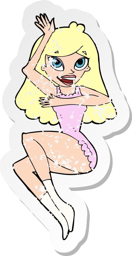 retro distressed sticker of a cartoon woman in lingerie vector