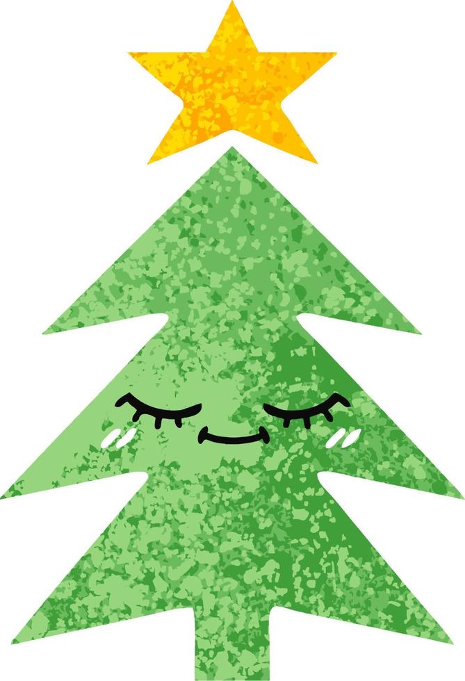 retro illustration style cartoon christmas tree vector