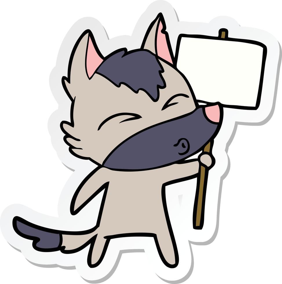 sticker of a cartoon wolf with protest sign vector