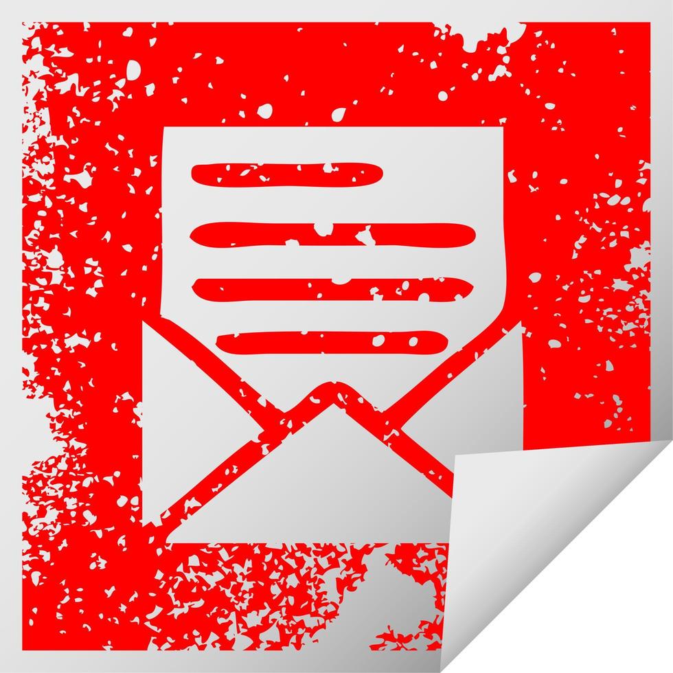 distressed square peeling sticker symbol letter and envelope vector