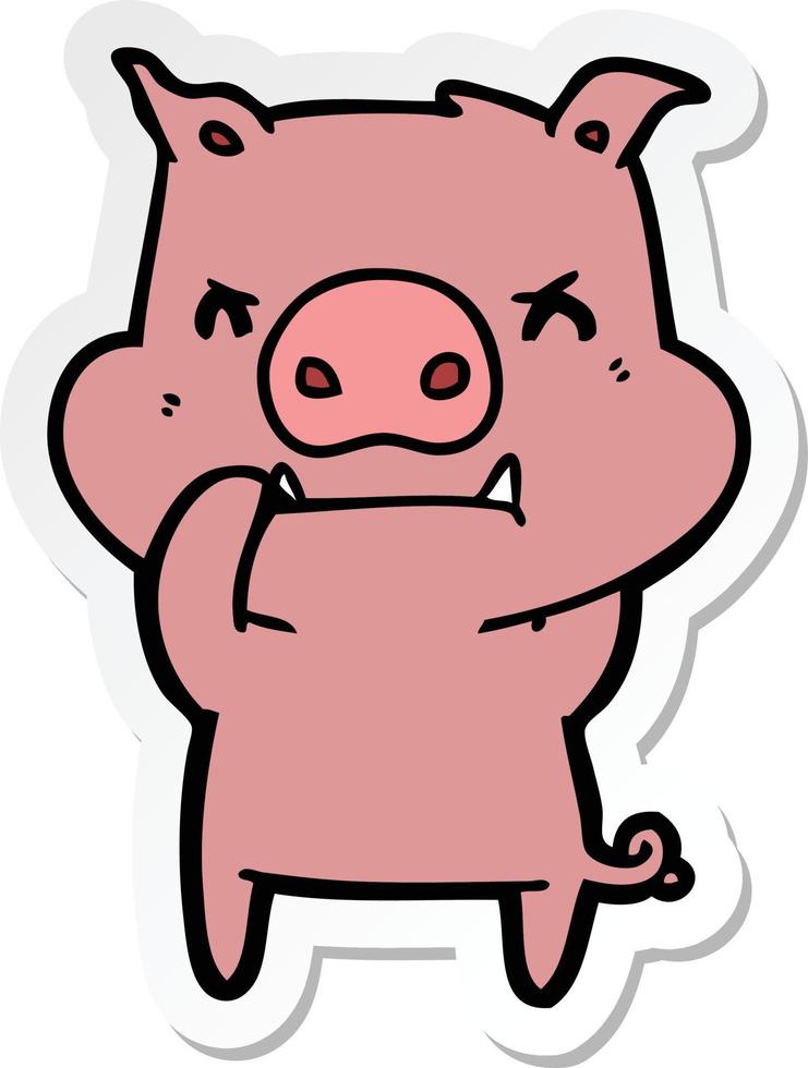 sticker of a angry cartoon pig vector