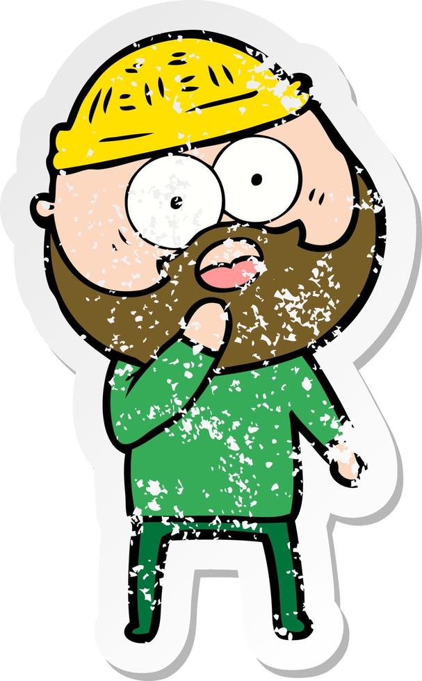 distressed sticker of a shocked bearded man vector