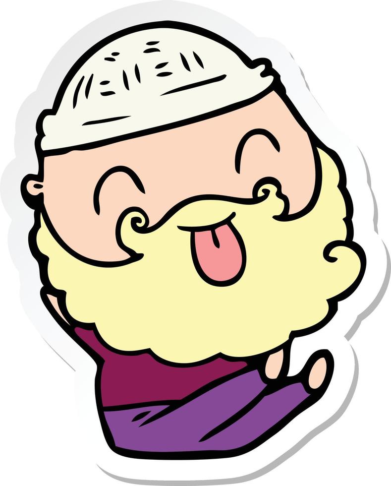 sticker of a sitting man with beard sticking out tongue vector