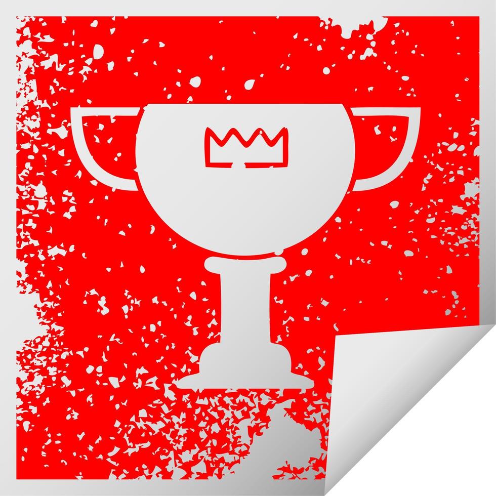 distressed square peeling sticker symbol gold cup vector