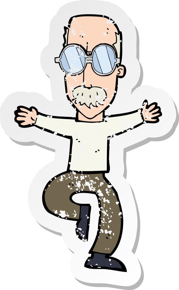 retro distressed sticker of a cartoon old man wearing big glasses vector