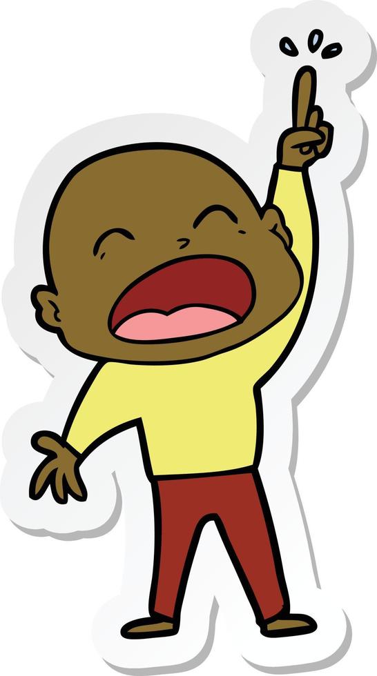 sticker of a cartoon shouting bald man vector