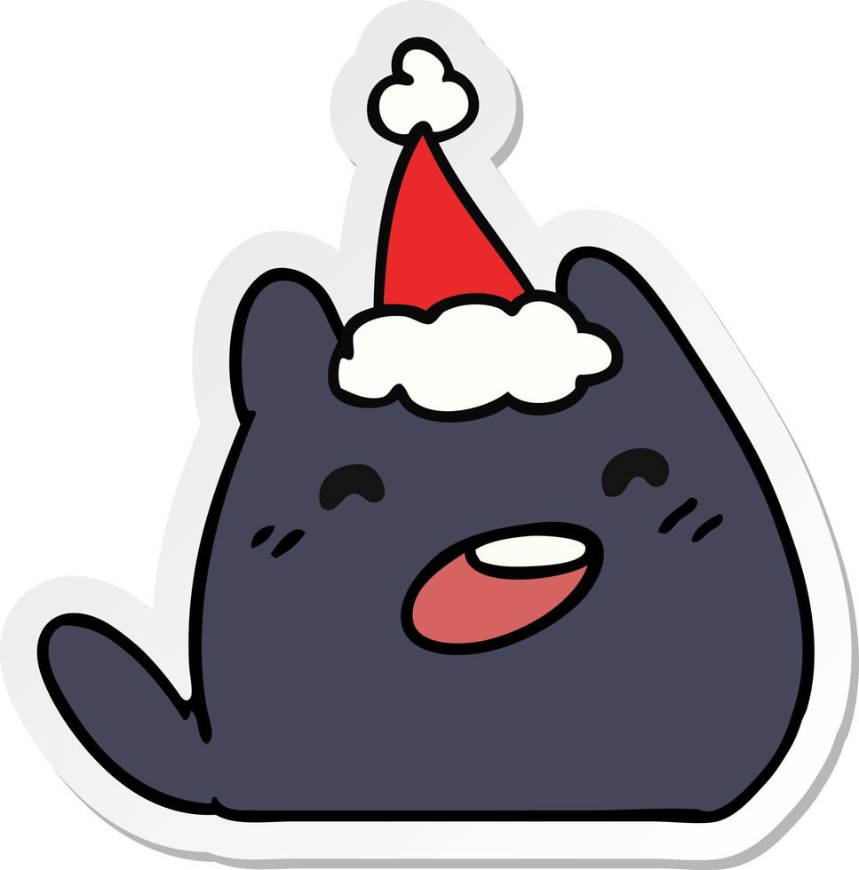 christmas sticker cartoon of kawaii cat vector