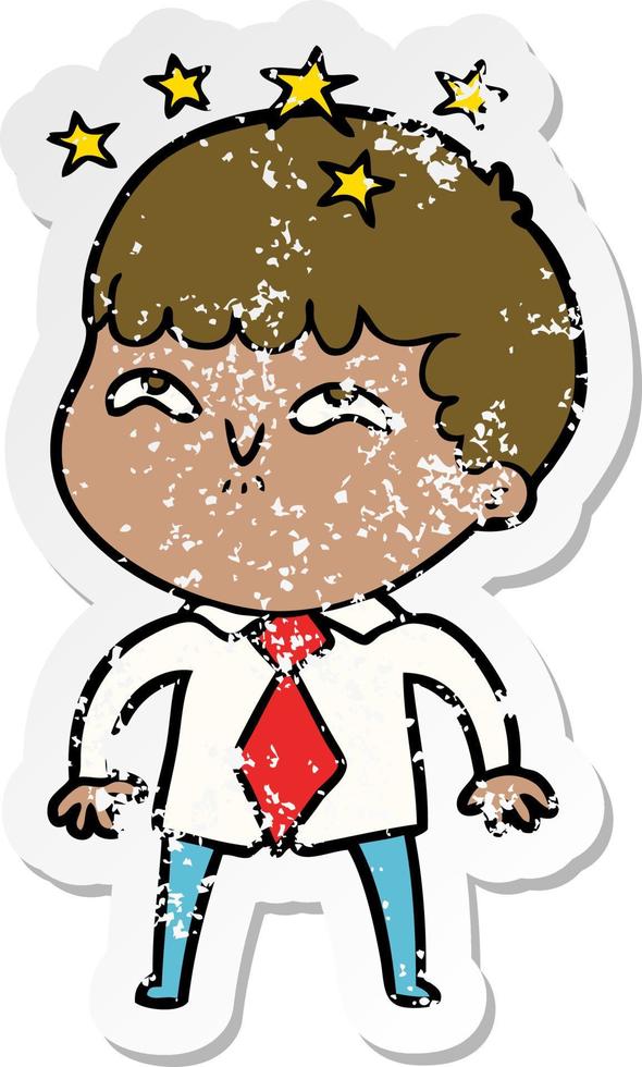 distressed sticker of a cartoon amazed boy vector