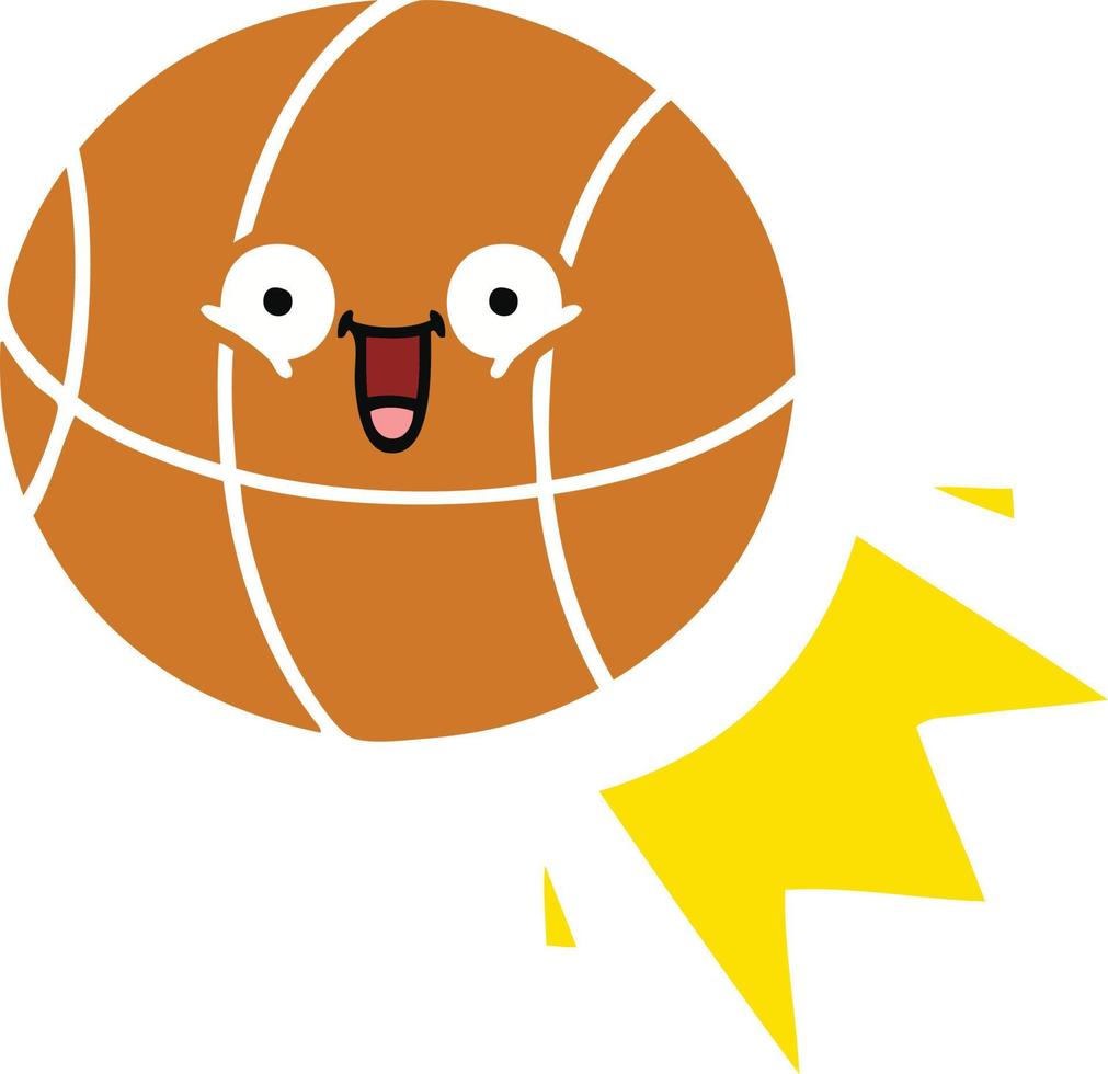 flat color retro cartoon basketball vector