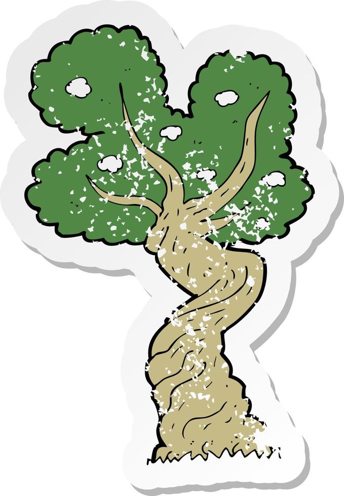 pegatina retro angustiada de un viejo árbol retorcido de dibujos animados vector