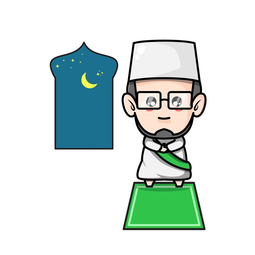 Cute muslim character cartoon is praying vector