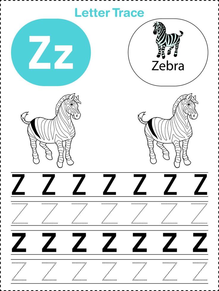 Alphabet letters tracing worksheets for kids a-z printable files vector