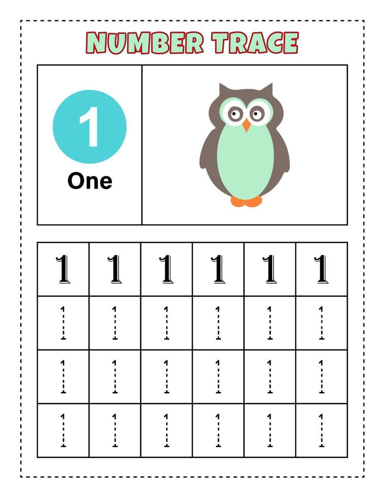 Number Tracing for preschool and kindergarten kids to practice number One - Ten. Vector Illustration. Number 1-10.