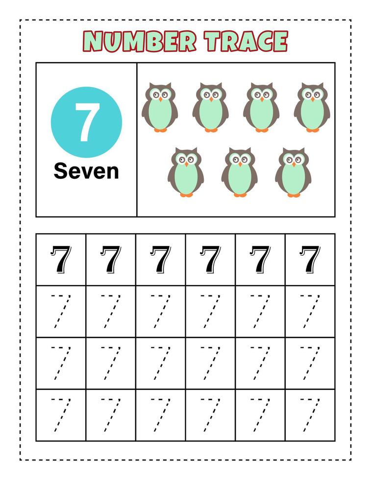 Number Tracing for preschool and kindergarten kids to practice number One - Ten. Vector Illustration. Number 1-10.