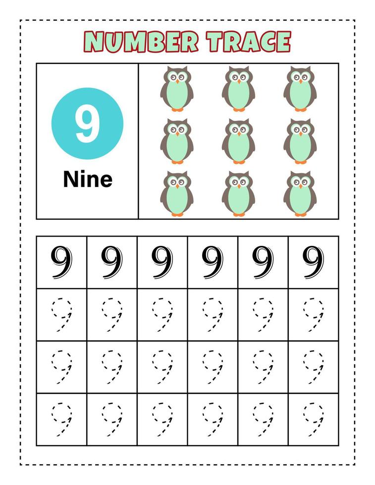 Number Tracing for preschool and kindergarten kids to practice number One - Ten. Vector Illustration. Number 1-10.