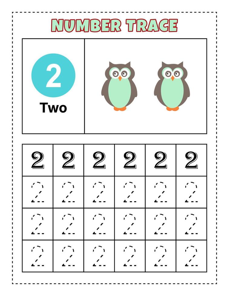 Number Tracing for preschool and kindergarten kids to practice number One - Ten. Vector Illustration. Number 1-10.