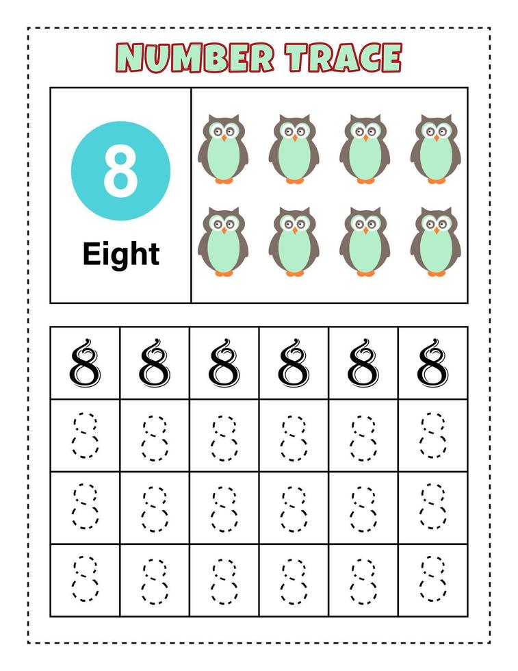 Number Tracing for preschool and kindergarten kids to practice number One - Ten. Vector Illustration. Number 1-10.