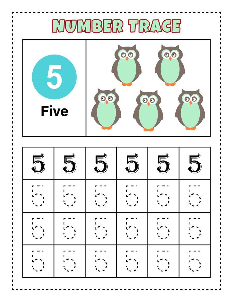 Number Tracing for preschool and kindergarten kids to practice number One - Ten. Vector Illustration. Number 1-10.