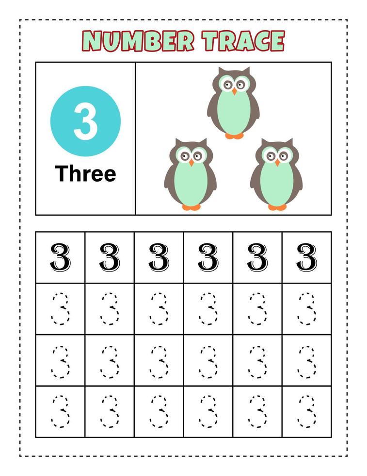 Number Tracing for preschool and kindergarten kids to practice number One - Ten. Vector Illustration. Number 1-10.