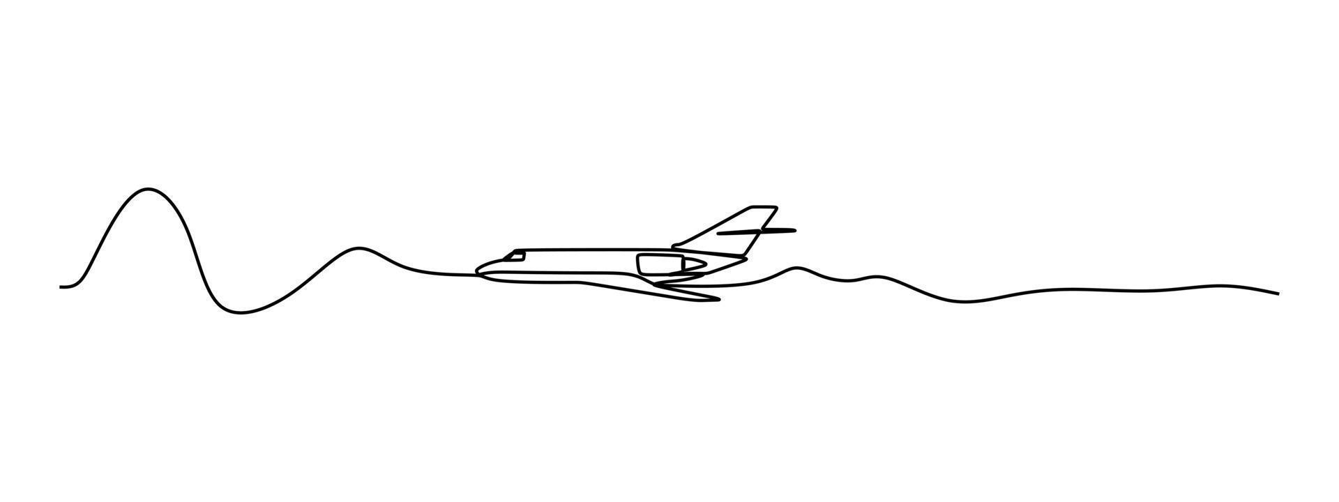 line drawing of a jet plane in a ultrasonic speed. Vector illustration for transportation and technology concept