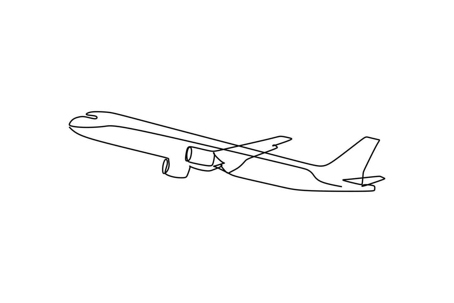 dibujo de una sola línea: despegue y ascenso de aviones comerciales. el despegue es la fase del vuelo en la que un vehículo aeroespacial deja el suelo y se eleva. ilustración vectorial para el transporte vector