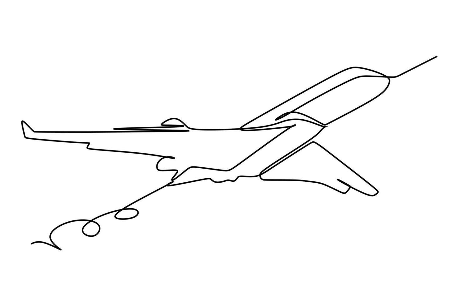 dibujo de una sola línea: despegue y ascenso de aviones comerciales. el despegue es la fase del vuelo en la que un vehículo aeroespacial deja el suelo y se eleva. ilustración vectorial para el transporte vector