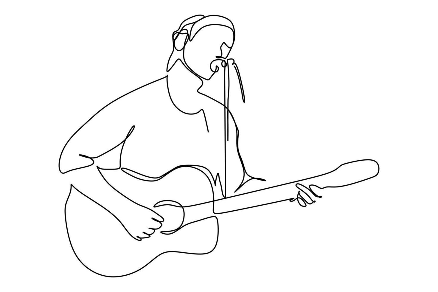 Continuous stroke drawing of a male singer sing a song and play music. Vector illustration of musician artist performance concept