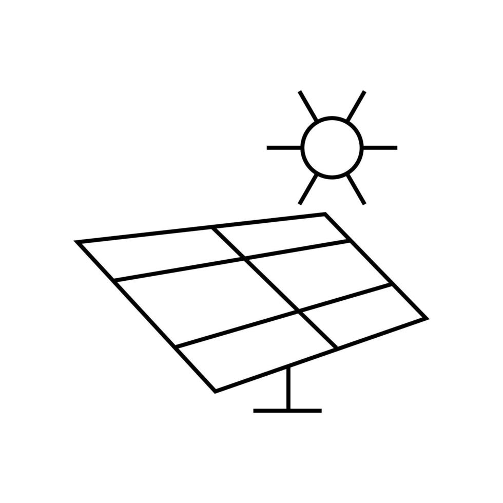 Simple line drawing icon of a solar panel and sun. Simple line illustration design for green worold concept. vector