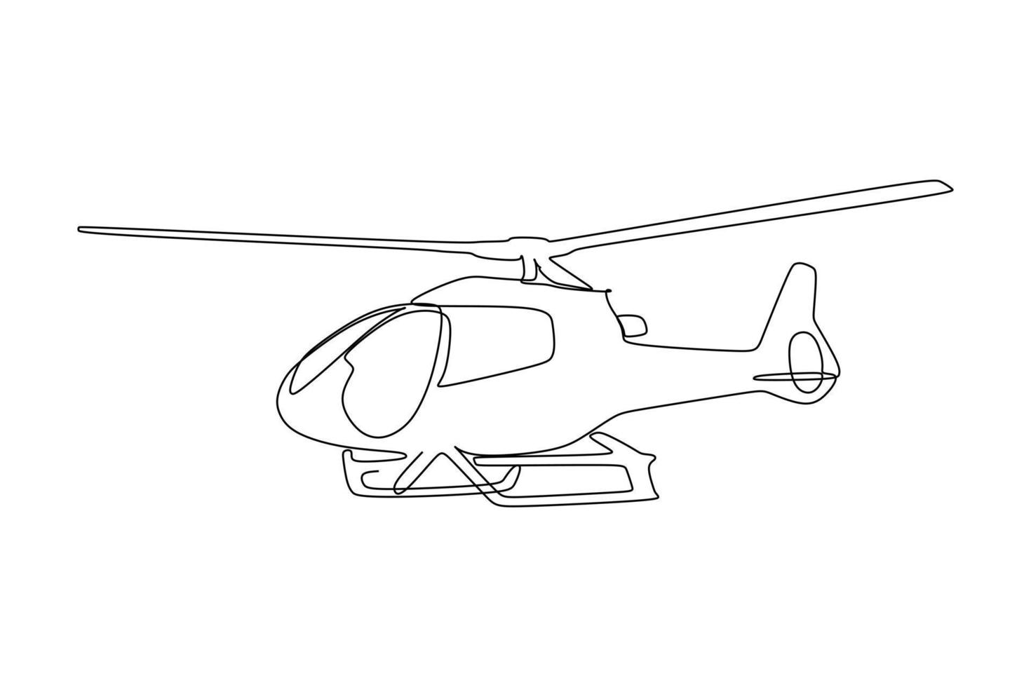 single continuous line drawing of a helicopter flying. Hand drawing style for transportation concept vector