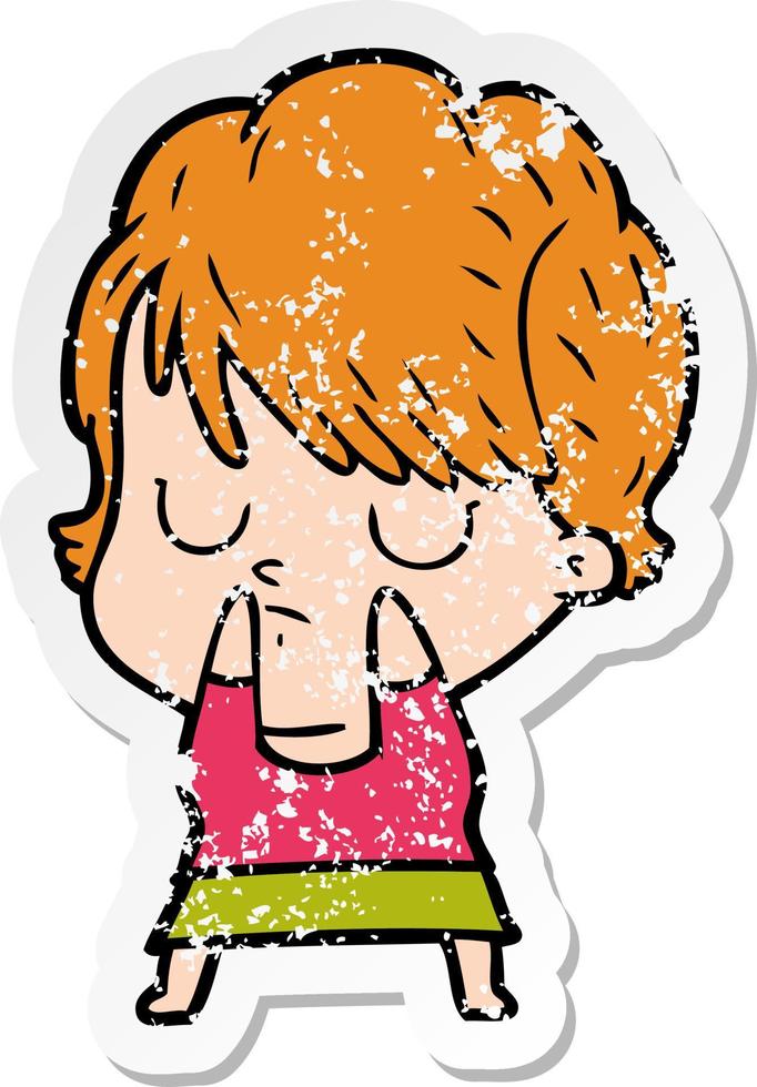 distressed sticker of a cartoon woman vector