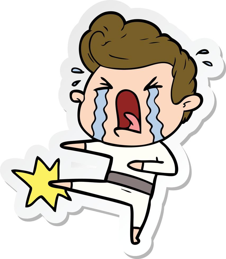 sticker of a cartoon crying man vector