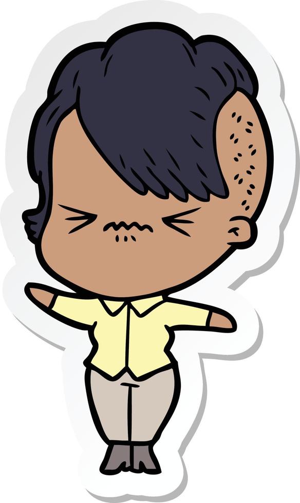 sticker of a cartoon annoyed hipster girl vector