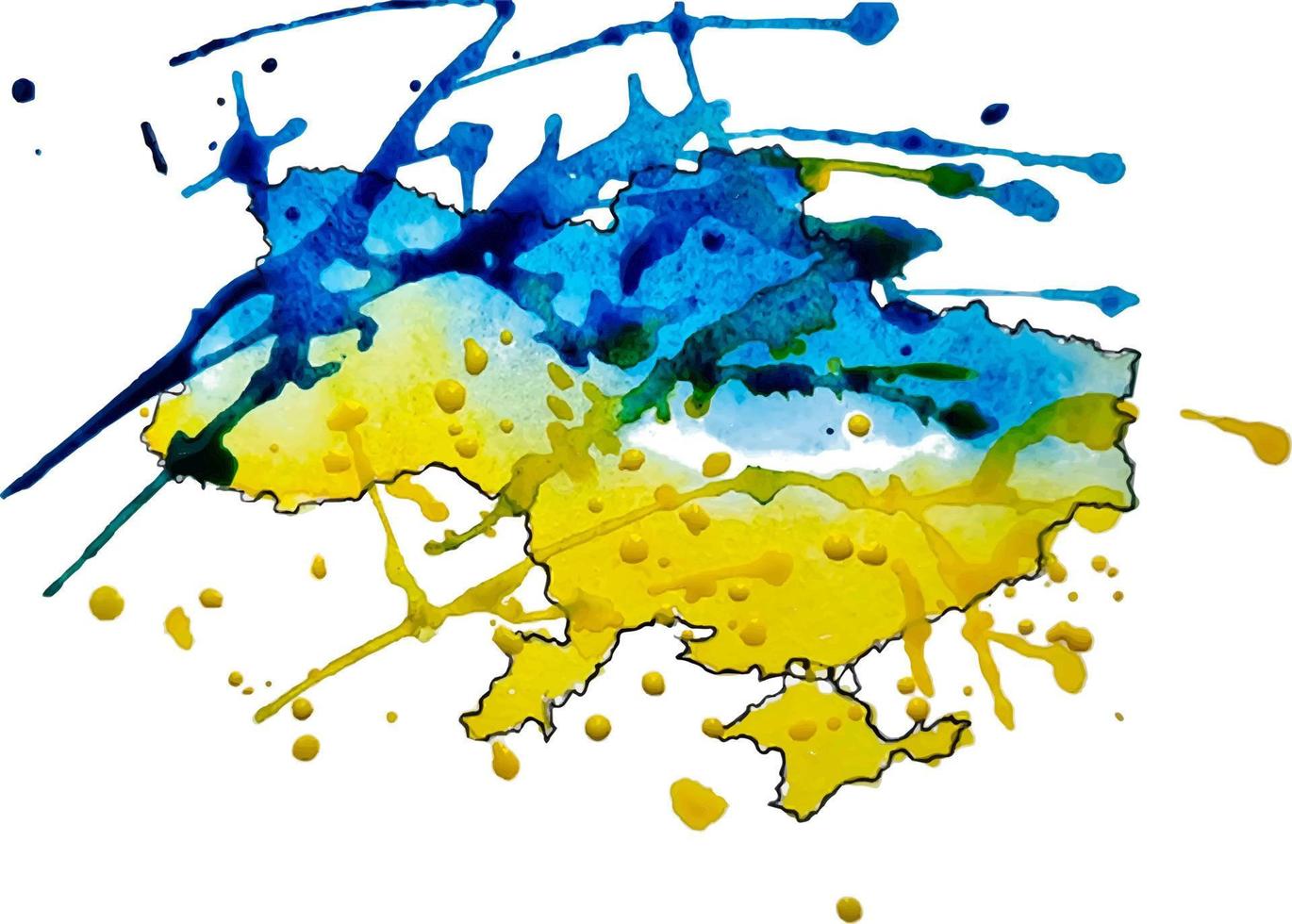 Ukraine map vector watercolor illustration in colors of Ukrainian flag