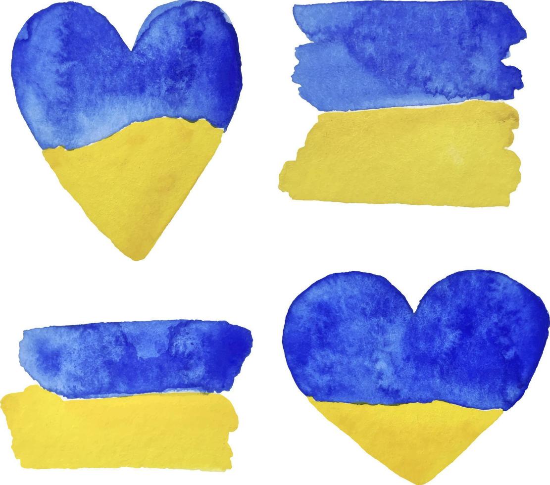 Watercolor clipart set - symbols of Ukraine. Ukrainian flag. Elements on the transparent background vector
