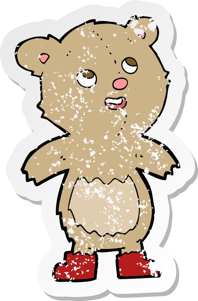 retro distressed sticker of a cartoon teddy bear vector